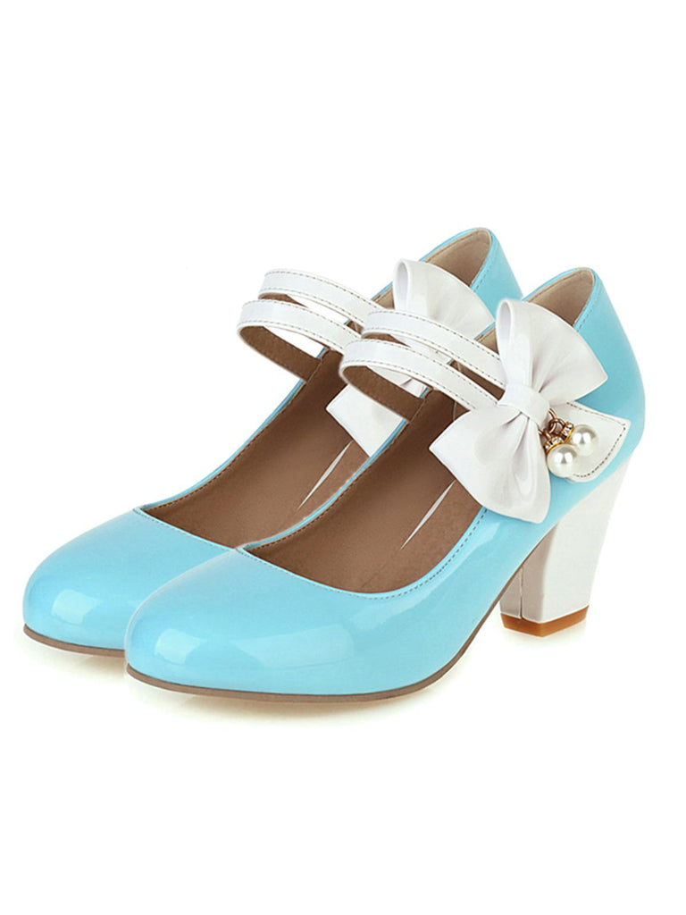 VINTAGE PATCHWORK BOW HOHE ABSATZ SCHUHE