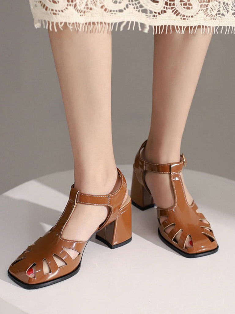 RETRO CUTOUT SANDALEN HIGH HEEL SCHUHE