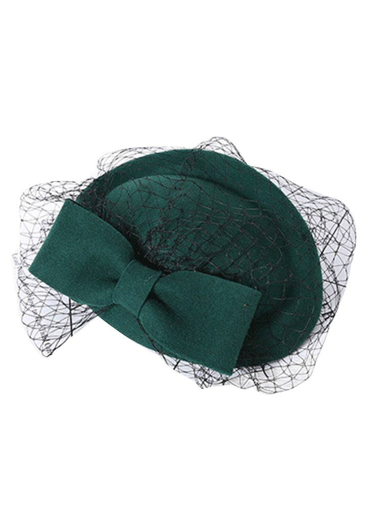 RETRO WOLLMÜTZE MIT SCHLEIFE AUS NETZSTOFF