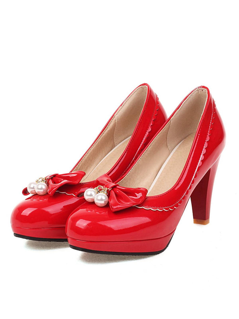 RETRO BOGEN-PERLEN-HOHE ABSÄTZE SCHUHE