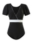 V-AUSSCHNIT PATCHWORK KURZARM BADEANZUG