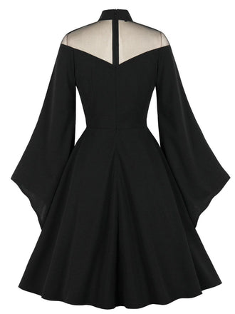 1950er Solide Gothic Hexen Vampir Engelsärmel Swing Kleid