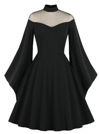 1950er Solide Gothic Hexen Vampir Engelsärmel Swing Kleid