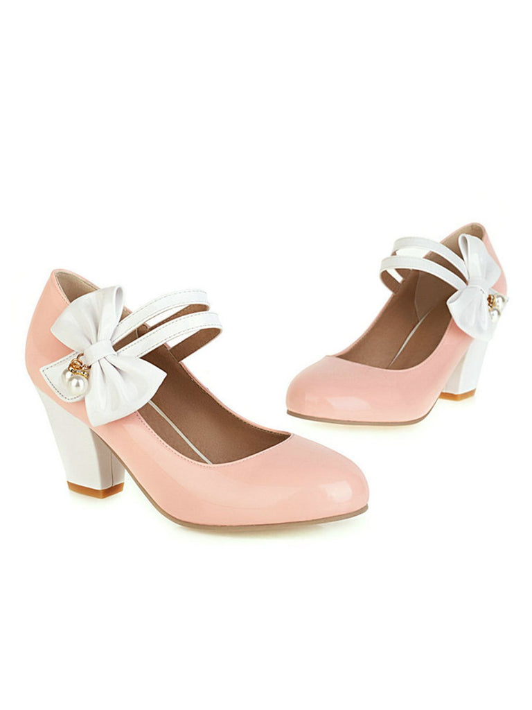 VINTAGE PATCHWORK BOW HOHE ABSATZ SCHUHE