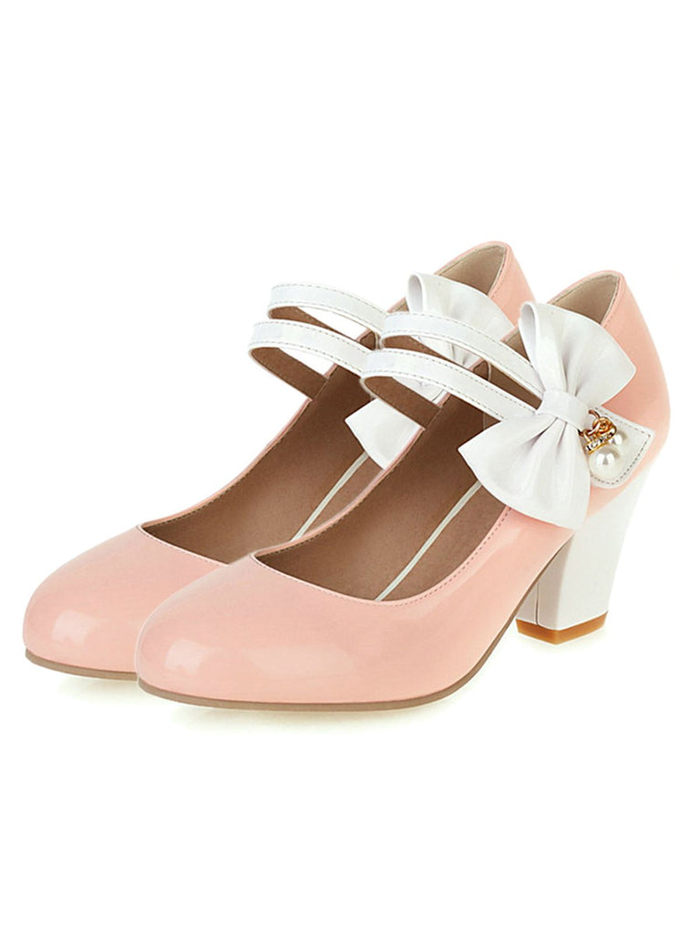 VINTAGE PATCHWORK BOW HOHE ABSATZ SCHUHE