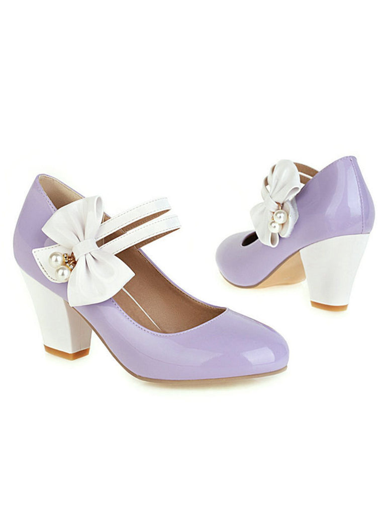 VINTAGE PATCHWORK BOW HOHE ABSATZ SCHUHE