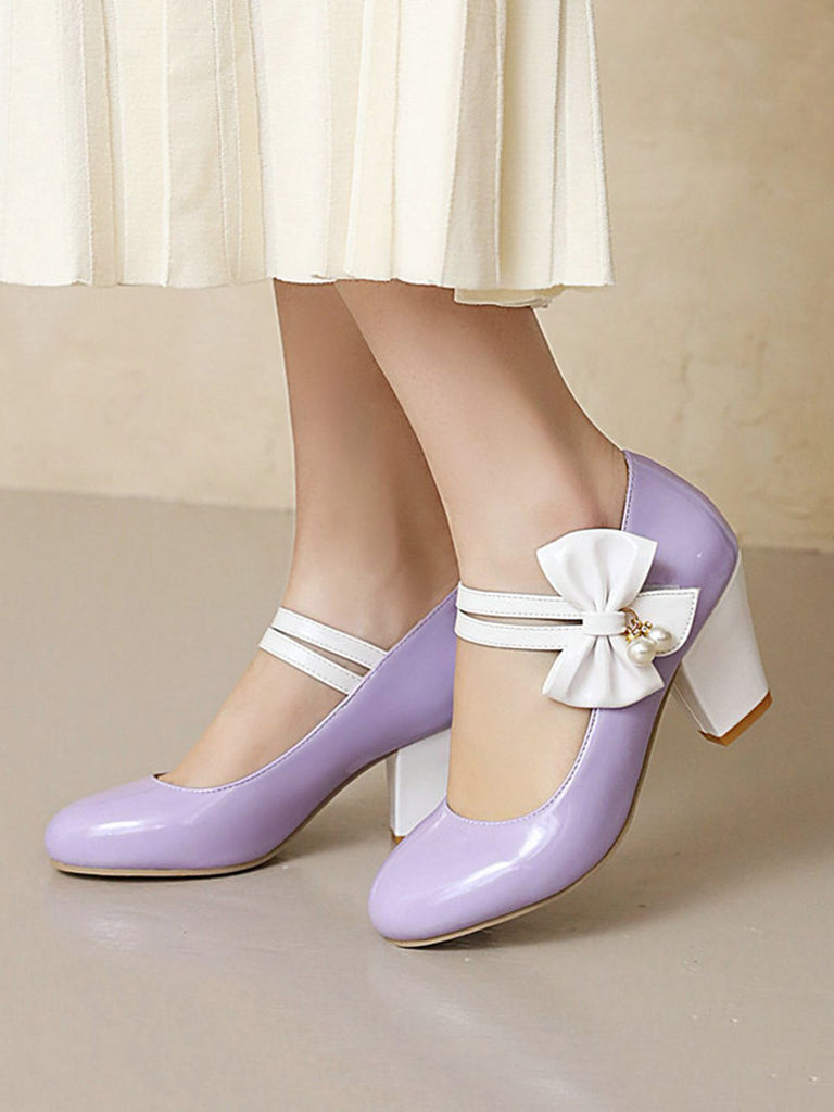 VINTAGE PATCHWORK BOW HOHE ABSATZ SCHUHE