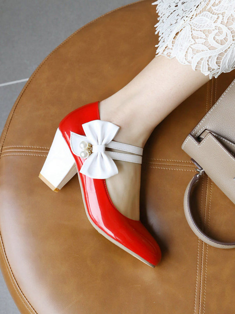 VINTAGE PATCHWORK BOW HOHE ABSATZ SCHUHE