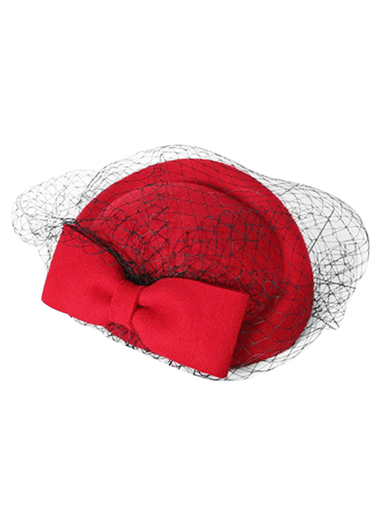 RETRO WOLLMÜTZE MIT SCHLEIFE AUS NETZSTOFF