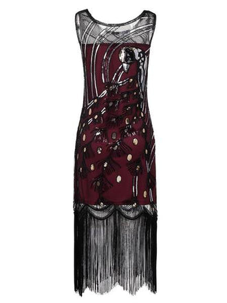 WEINROT 1920ER SCHWARZ PAILLETTEN PERLEN FRANSEN KLEID