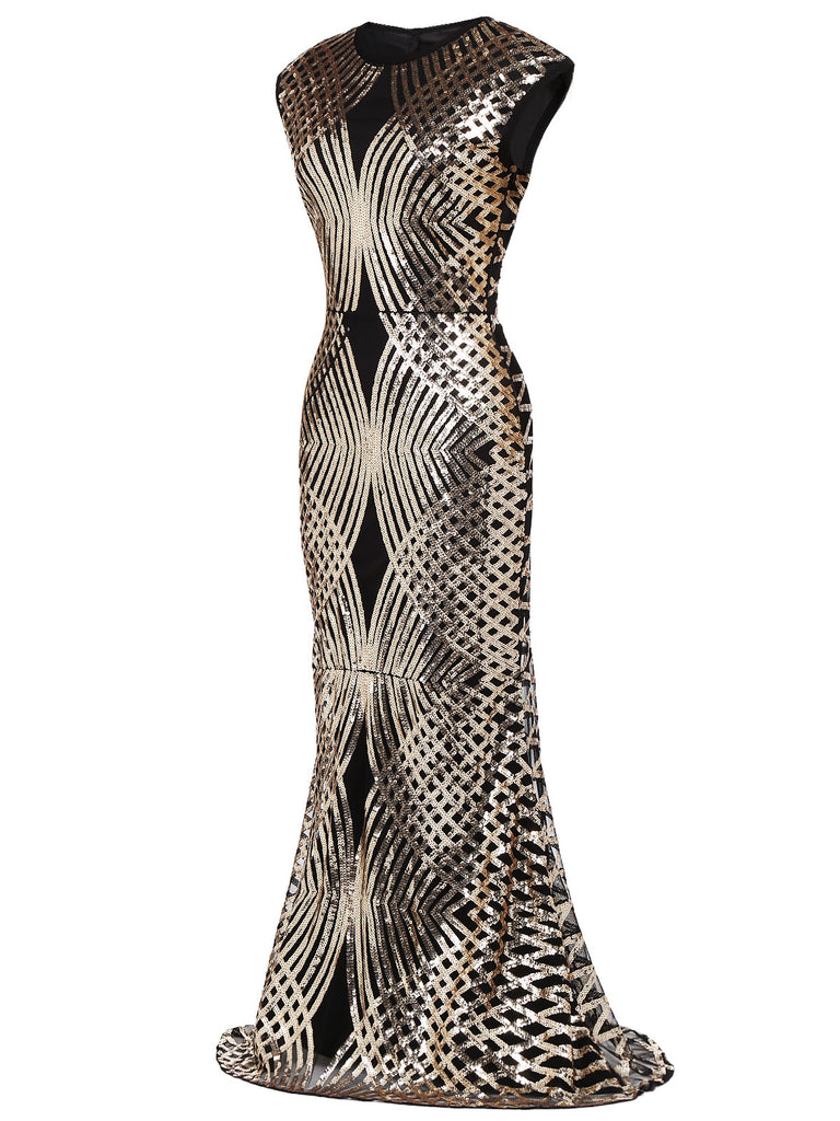 1920ER SCHWARZ PAILLETTEN MAXIKLEID