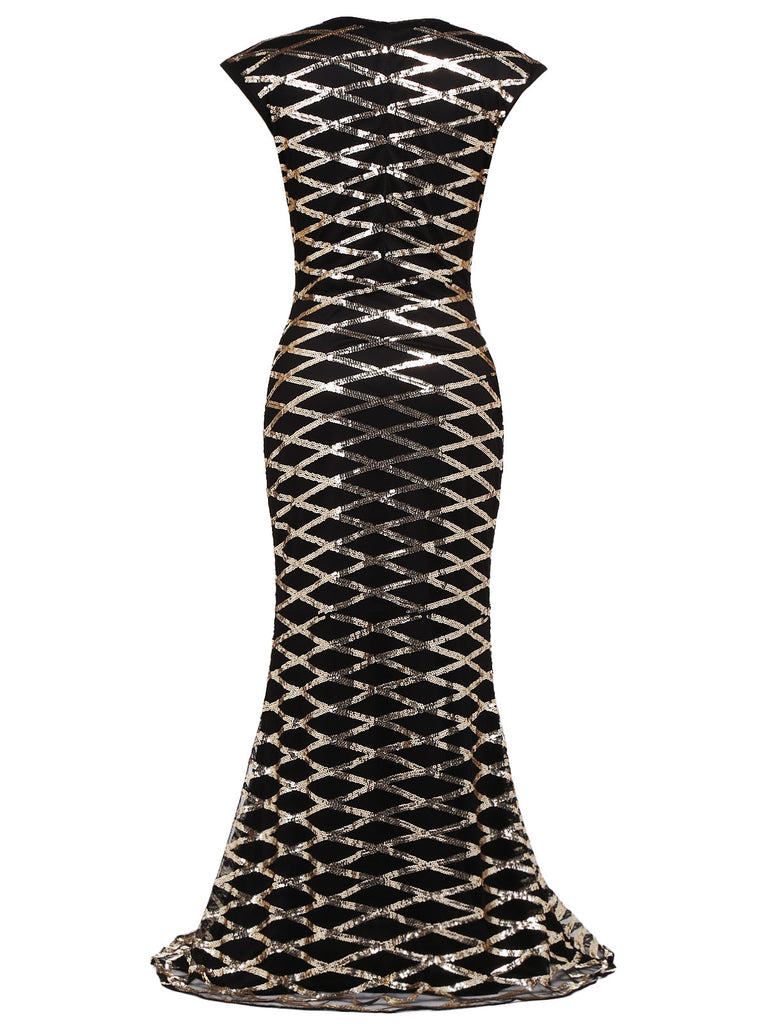 1920ER SCHWARZ PAILLETTEN MAXIKLEID