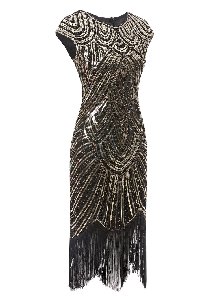 1920ER GOLD PAILLETTEN PERLEN FRANSEN KLEID
