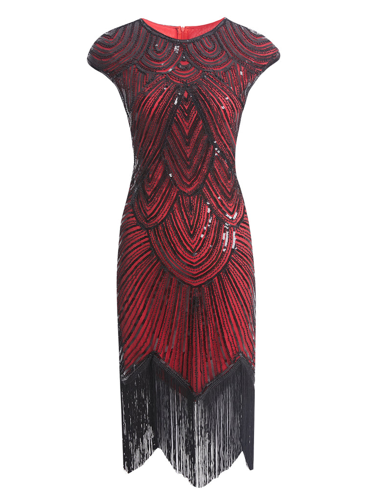 1920ER WEINROT PAILLETTEN PERLEN FRANSEN KLEID