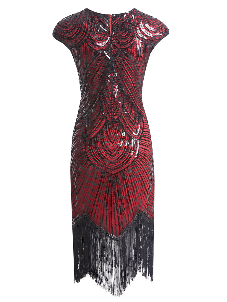 1920ER WEINROT PAILLETTEN PERLEN FRANSEN KLEID
