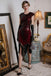 1920ER WEINROT PAILLETTEN PERLEN FRANSEN KLEID
