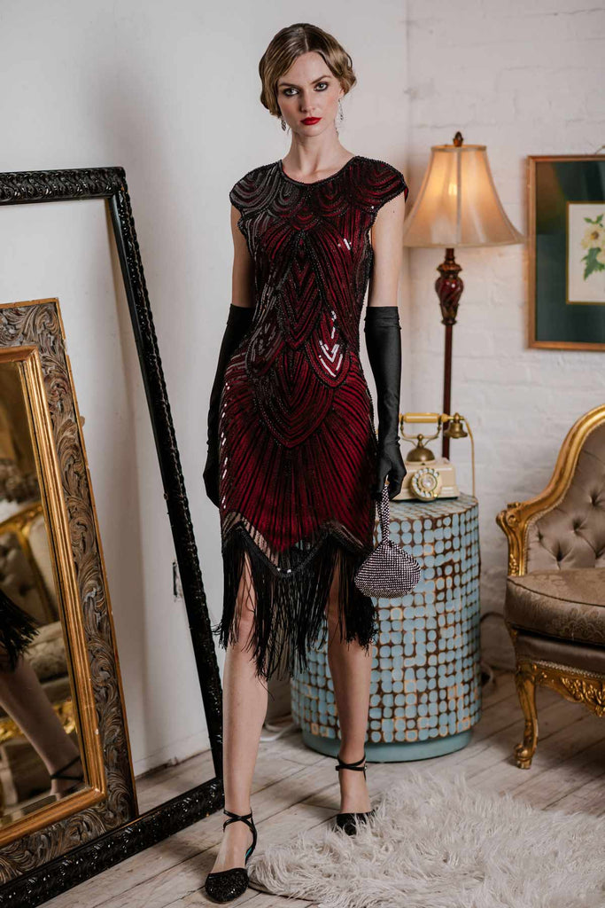 1920ER PAILLETTEN PERLEN FRANSEN KLEID