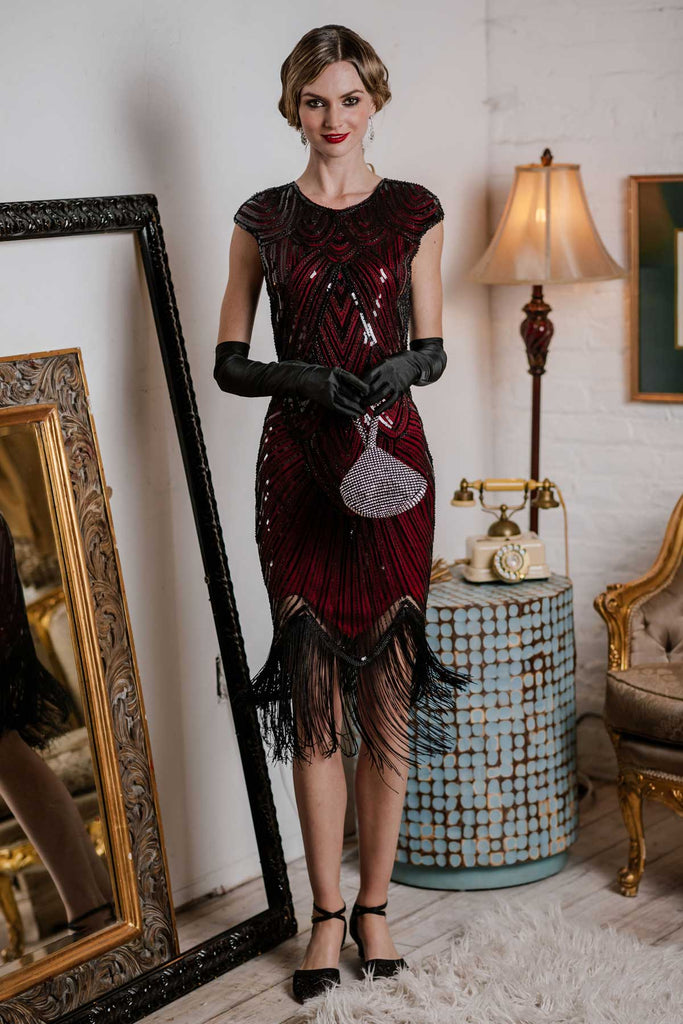 1920ER PAILLETTEN PERLEN FRANSEN KLEID