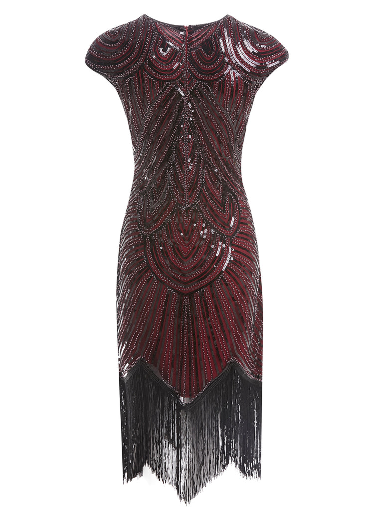 1920ER WEINROT PAILLETTEN PERLEN FRANSEN KLEID