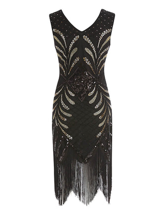 SCHWARZ 1920ER PAILLETTEN FRANSEN FLAPPER KLEID