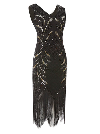 SCHWARZ 1920ER PAILLETTEN FRANSEN FLAPPER KLEID