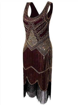 1920ER WEINROT PAILLEETTEN FRANSEN FLAPPER KLEID