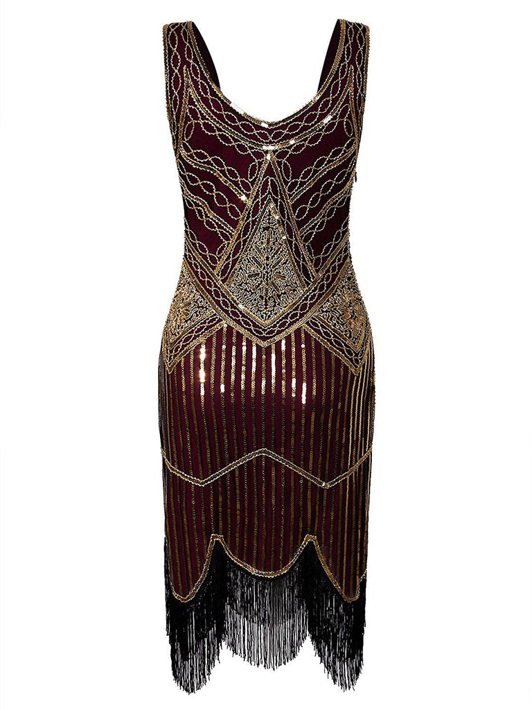1920ER WEINROT PAILLEETTEN FRANSEN FLAPPER KLEID