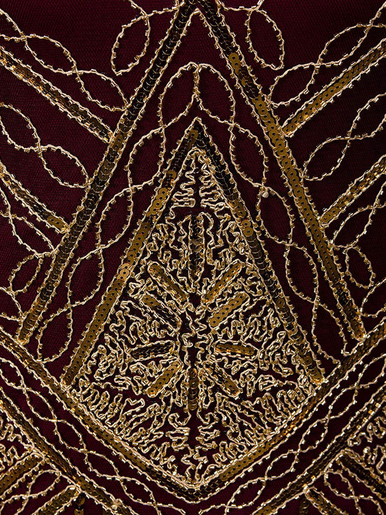 1920ER WEINROT PAILLEETTEN FRANSEN FLAPPER KLEID