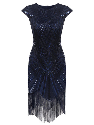DUNKEL BLAU 1920ER FRANSEN GATSBY FLAPPER KLEID