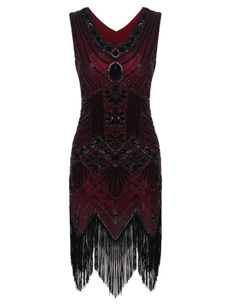 WEINROT 1920ER PAILLETTEN FRANSEN FLAPPER KLEID