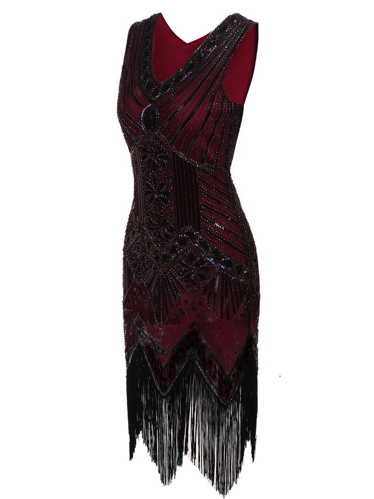 WEINROT 1920ER PAILLETTEN FRANSEN FLAPPER KLEID