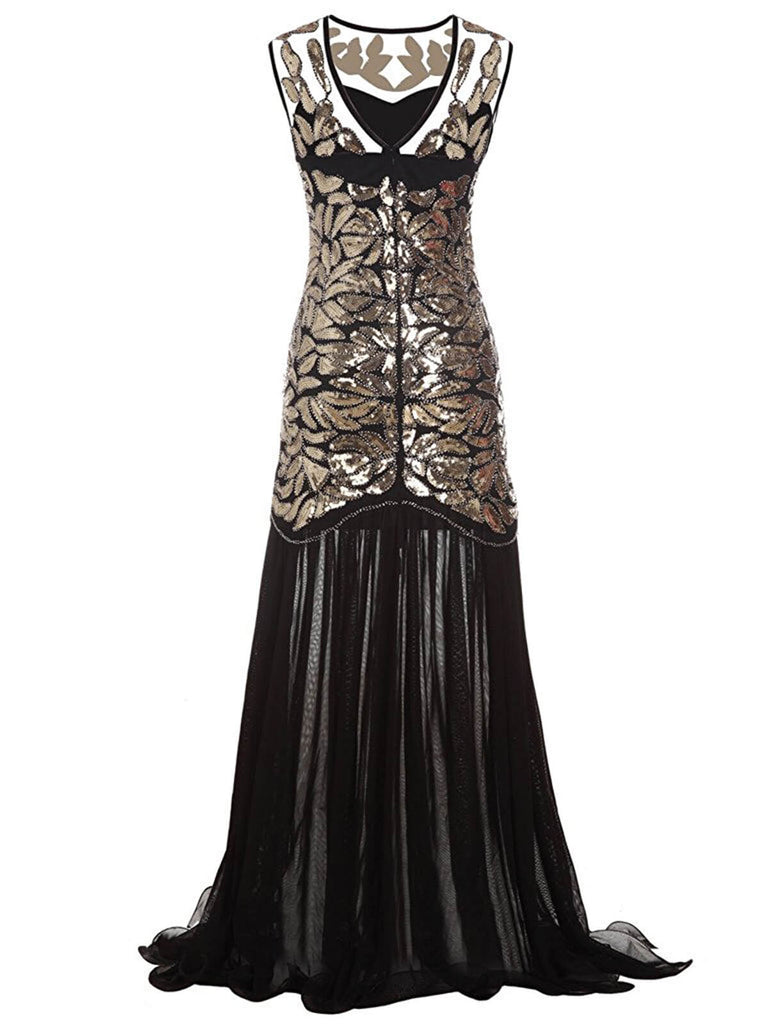 1920ER PAILLETTEN PERLEN VINTAGE ABENDKLEID