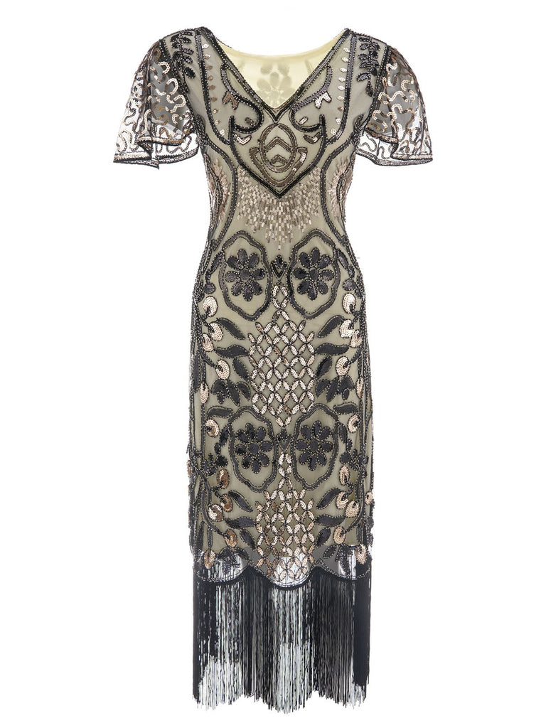1920ER PAILLETTEN PERLEN PARTY FRANSEN KLEID