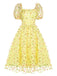 Gelb 3D Blumen Puffärmeln Swing Kleid