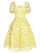 Gelb 3D Blumen Puffärmeln Swing Kleid
