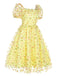 Gelb 3D Blumen Puffärmeln Swing Kleid