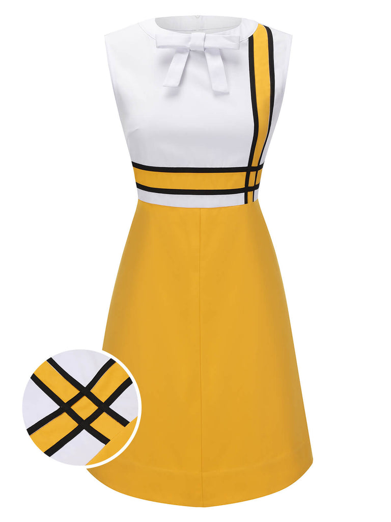 [Vorverkauf] Weißes & Gelbes Schleifenknoten Patchwork Kleid
