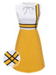 [Vorverkauf] Weißes & Gelbes Schleifenknoten Patchwork Kleid