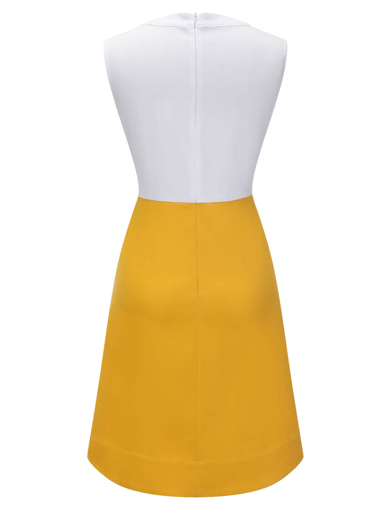 [Vorverkauf] Weißes & Gelbes Schleifenknoten Patchwork Kleid
