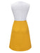 Weißes Und Gelbes 1960er Schleifen Patchwork Kleid