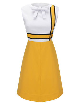 [Vorverkauf] Weißes & Gelbes Schleifenknoten Patchwork Kleid