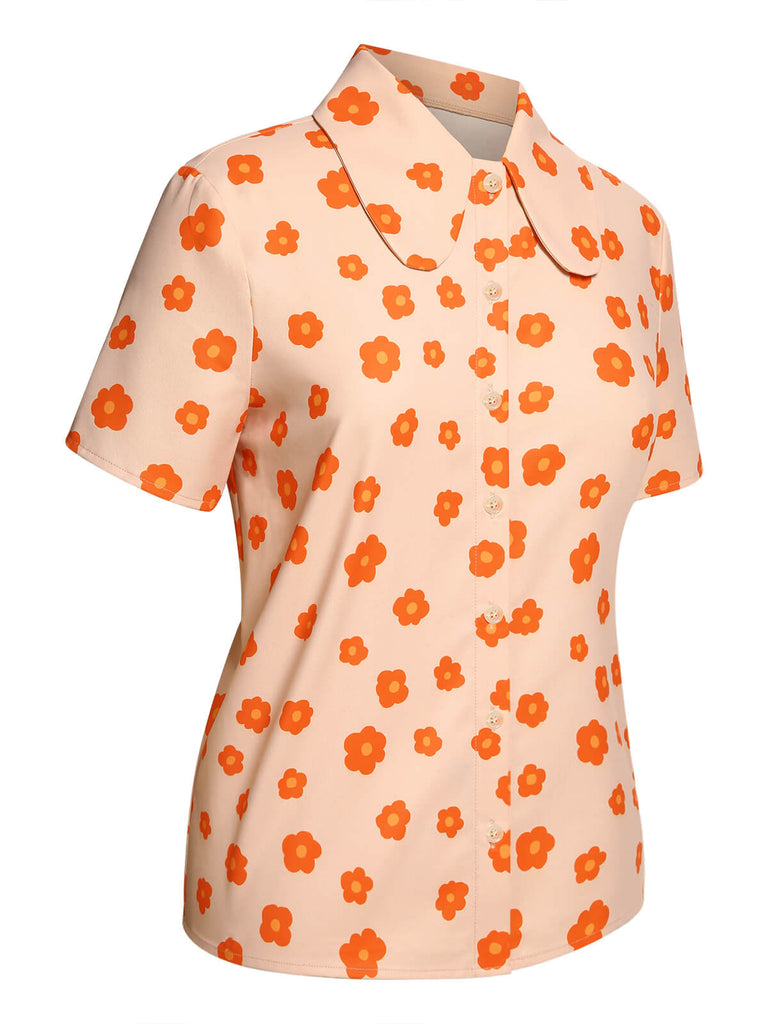 2PCS Orange 1960er Blumen Hemd & Rock