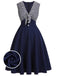 Marineblaues gestreiftes Patchwork-Kleid aus den 1950ern