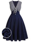 Marineblaues gestreiftes Patchwork-Kleid aus den 1950ern