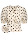 [Vorverkauf] Beige 1940er Tupfen Bogen V-Ausschnitt Bluse