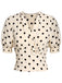 [Vorverkauf] Beige 1940er Tupfen Bogen V-Ausschnitt Bluse