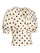 [Vorverkauf] Beige 1940er Tupfen Bogen V-Ausschnitt Bluse