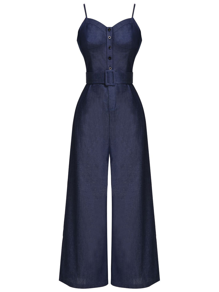 Marineblauer 1930er festen Trägern Cowboy Jumpsuit