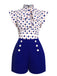 Blauer 1950er Polka Dot Geknöpfter Romper