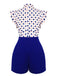 Blauer 1950er Polka Dot Geknöpfter Romper